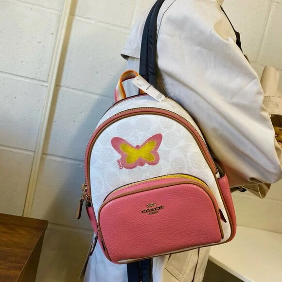 Coach C8257 Mini Court Backpack In Signature Canvas In Chalk/Taffy Multi - Picture 1 of 10